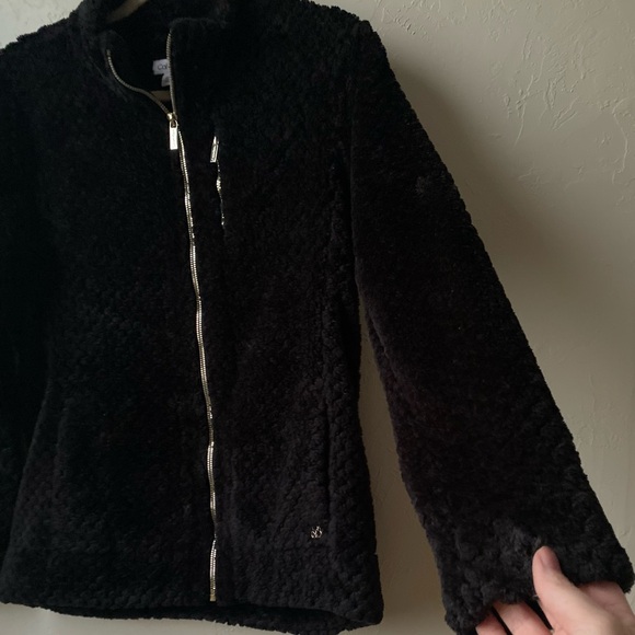 Calvin Klein Women’s Black Plush Zip-Front Fleece Jacket Gold Hardware Size M - Picture 4 of 7